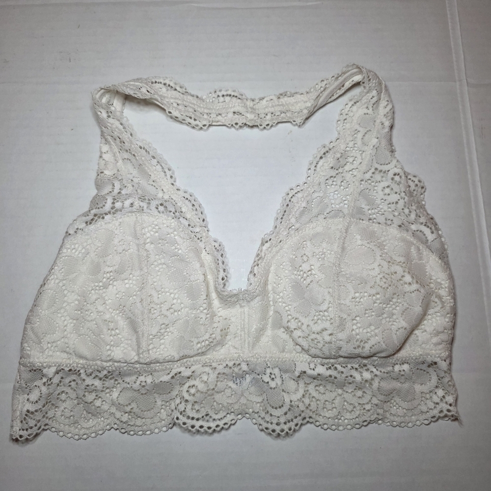 Aerie Padded Halter Bralette Lace Pullover Bra White Size Med